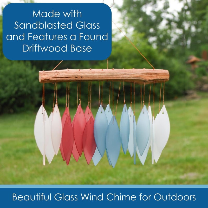 Gift Essentials Blue Handworks New England Harbor Glass Chime, Sandblasted Glass and Found Wood Handcrafted Wind Chime - Image 5